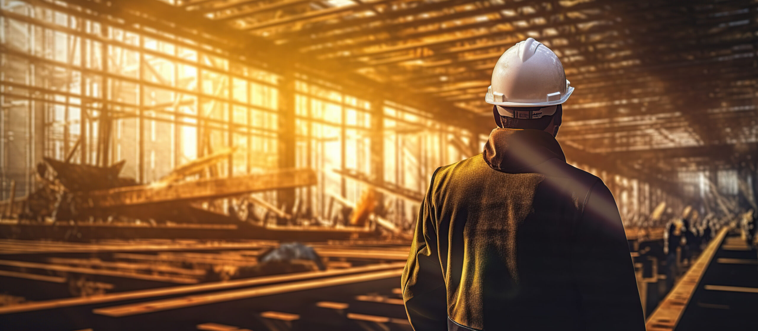 builder carries a steel beam on his shoulder. Generative AI